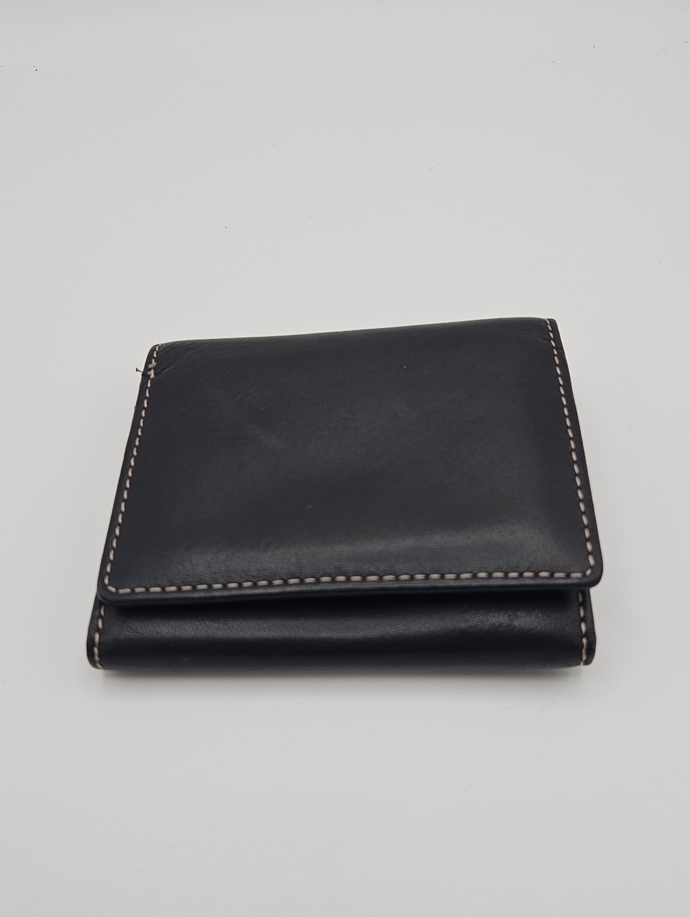 Black genuine leather trifold wallet